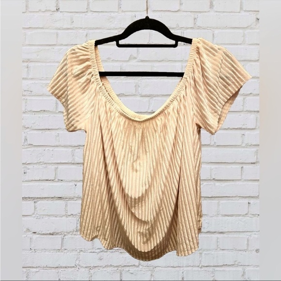Forever 21 Light Pink Stripe Off-Shoulder Top - Picture 2 of 4